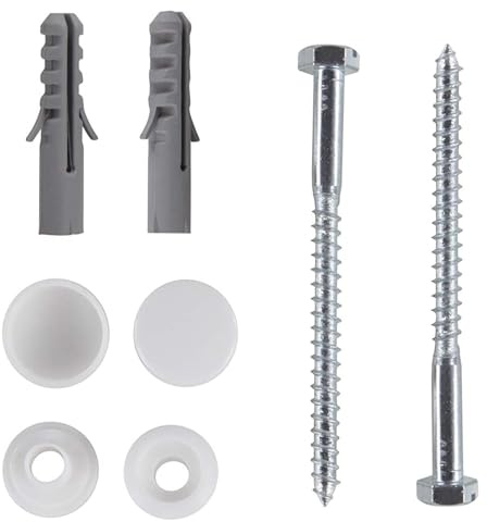 2 viti lunghe 70 mm, 2 tasselli da parete, 2 rondelle speciali e 2 tappi terminali bianchi per WC bidet bulloni di ancoraggio set di bulloni di fissaggio per WC a pavimento kit di riparazione fissaggi