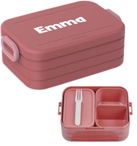 Mepal Brotdose mit Namen To Go - Personalisierte Bento Lunchbox - Geeignet für bis zu 4 Butterbrote - Bento-Fach & Gabel - BPA-frei & Spülmaschinenfest - 900 ml - Midi - Vivid mauve