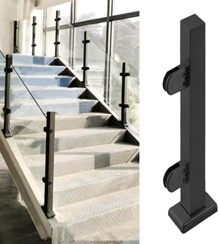 Balustrade en verre pour intérieur et extérieur avec pince de serrage en acier inoxydable noir, 91,4 cm de haut, garde-corps en verre de sécurité (poteau d'extrémité noir)