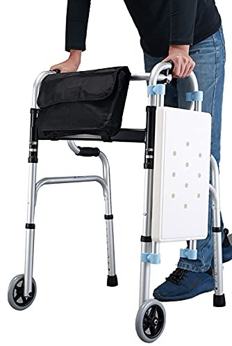 Rollator Pieghevole Leggero con Sedile, ausilio Portatile per la deambulazione per Anziani/disabili per Interni/Esterni, Sedia da a per Bagno (Colore: con Ruote) Decorazione