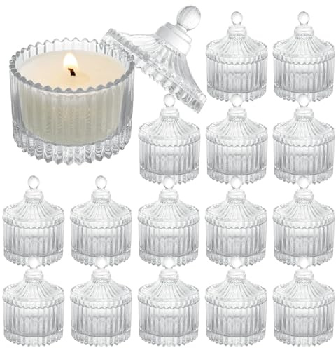 STARVAST 16 Pack Clear Glass Votive Candle Holders with Lids, Tealight Candle Holders in Bulk Vintage Candle Holder Bulk for Table Centerpieces and Wedding Decor