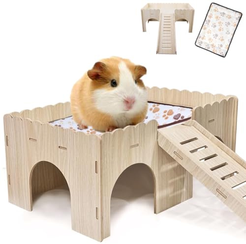 bangminda Casetta per Roditori Porcellini d'India con Cuscino di Peluche Grande Casa per Criceto con Rampa 4 Entrate Giocattolo Accessori per Porcellini d'india Conigli 38x25x18 cm