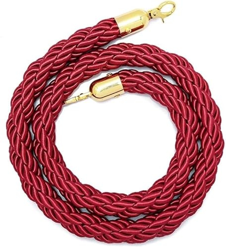 Corde de chanvre rouge de 5 m pour grandes ouvertures, musées et événements sur tapis rouge, crochets en acier inoxydable et corde décorative élégante pour garde-corps