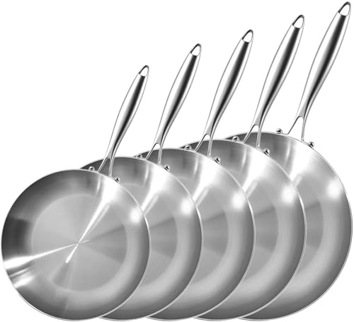 LOLYKITCH Pfannenset aus Edelstahl, unbeschichtet 22/24/26/28/30 cm | Edelstahlpfanne, Stainless Steel Frying Pan Set, für Induktion & alle Herdarten, ofenfest, spülmaschinenfest
