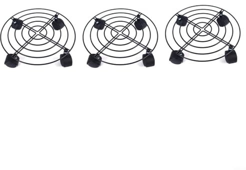 HEIBTENY Carrello portavaso in metallo con ruote, 27 cm, rotondo, supporto per fiori per interni ed esterni, base mobile per piante in vaso, colore: nero