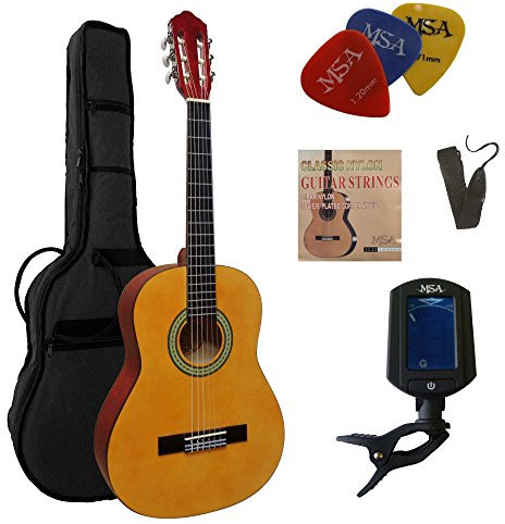 3/4 GITARRE - KONZERTGITARRE IM SET - CLASSIC - NATUR - DECKE LINDENHOLZ - TASCHE - BAND - SAITEN - 3xPIK - STIMMGERÄT ET33B - C2