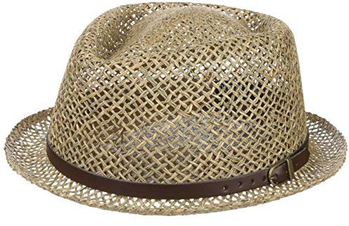 Lipodo Coyuca Vented Pork Pie Strohhut Diamond Kunstleder Garniturband Made in Italy Damen und Herren Frühling Sommer Natur XL (60-61 cm)