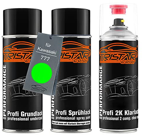 TRISTARcolor Vernice per moto Kit bombolette spray 2K per Kawasaki 777 Verde Vernice di fondo vernice di base 2 componenti vernice trasparente bomboletta a spruzzo