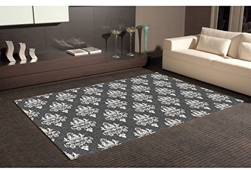 Teppich Mod Damask Weiß und Schwarz Vintage PVC Teppichboden | verschiedene Maßnahmen | PVC | Boden vinilico | Zuhause 95 x 165 cm
