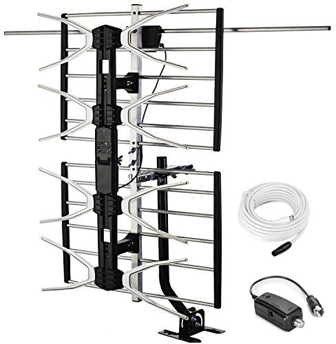 PBD Antenna TV digitale HD per esterni con amplificatore ad alto guadagno 150 miglia lungo raggio per UHF/VHF, palo di montaggio, cavo coassiale RG6 da 40 metri, installazione facile