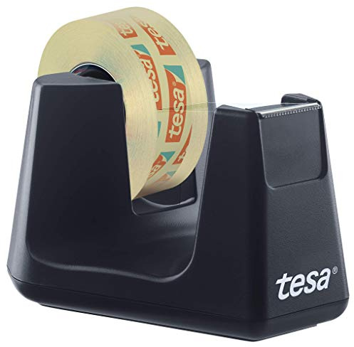 tesa Easy Cut Smart fästbar tejpdispenser - stabil och enkel hantering - svart, 1 rullar tesatejp CRYSTAL CLEAR om 33 m x 19 mm