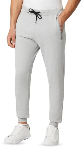 FM London Slim Fit-joggingbyxor för män – herrjoggingbyxor med blixtlåsfickor, idealiska för vardagskläder och sport – bekväma, mjuka joggingbyxor, Grå, XL