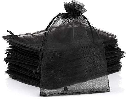 Naler 120 Sacchetti in Organza Sacchetti per Gioielli Buste di Organza per Regalo Portaconfetti, Nero, 10 * 15 cm