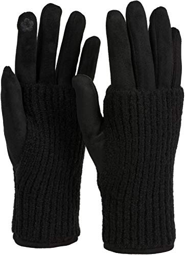 styleBREAKER Damen 3 in 1 Touchscreen Handschuhe mit abnehmbarer Strick Stulpe | Winterhandschuhe | 3 Tragevarianten | Weich warm elastisch in vielen Farben, Farbe:Schwarz
