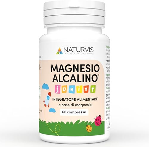 NATURVIS MAGNESIO JUNIOR - Integratore di Magnesio Naturale per Bambini – Supporto Energetico, Crescita e Sonno – Ottimo Sapore – 60 Compresse Masticabili – Alta qualità, Made in Italy
