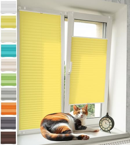 Vkele Plissee ohne Bohren Klemmfix – Faltrollo Jalousie Gel 40x120cm(BxH), Lichtdurchlässig & Blickdicht, Sonnenschutz & Sichtschutz, Easyfix Rollo für Fenster & Tür