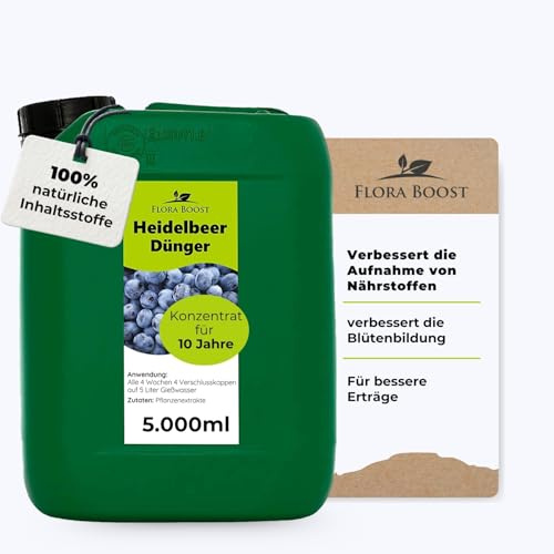 Flora Boost Heidelbeer Dünger 5L, Flüssigdünger | Obst- & Beerendünger für Heidelbeeren für bis zu 1000L Gießwasser. 100% natürlicher Pflanzendünger