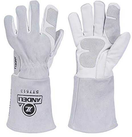 ANDELI 13.7in Welding Gloves,932°F TIG/Mig/Welding Gloves Heat/Fire Resistant, BBQ/Oven,Grill,Fireplace gloves with Extra Long Sleeve (White)