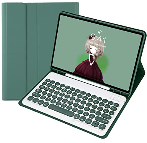 ZOMUN Funda de teclado para iPad 9.7 (5ª generación 2017) y (6ª generación 2018), teclado inalámbrico Bluetooth y cubierta de piel sintética con soporte para lápiz Apple