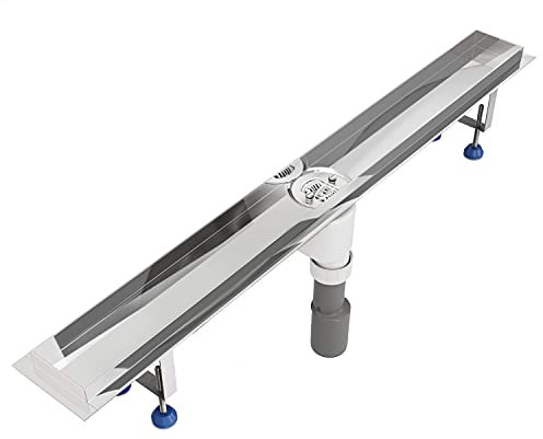 Grundkörper-SET für Duschrinne 120 cm AQUABAD® SDS Premium aus poliertem V2A Edelstahl inkl. Haarsieb/Ablauf senkrecht - Abgang mittig (Ohne Abdeckung - separat erhältlich)