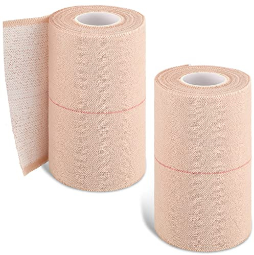 Nuanchu 2 Rolls Adhesive Elastic Tape Bandage Tape Wrap Flexible Stretch Bandages for Sports Ankle, Knee and Wrist(4 Inch Wide,Apricot)