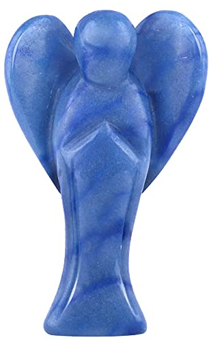 mookaitedecor 3 Zoll Kristall Schutzengel mit Herz Flügel Figuren Skulptur | Blauer Aventurin Handgeschnitzter Glücksbringer, Engel Statue mit Herzflügeln, Wohlstand Glück Talisma für Gebet Büro