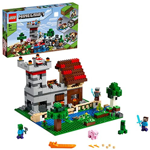 LEGO 21161 Minecraft The Crafting Box 3.0 2-in-1 Set Castle or Farm with Figures Steve, Alex and Creeper