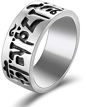 Gualiy Anillos de plata de ley para hombre, anillos de boda para hombres, anillo de boda de plata S925 con grabado budista, anillo de boda tamaño K 1/2 - X 1/2, Sin piedras preciosas,