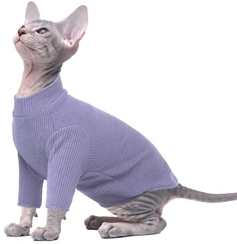 PUMYPOREITY T-shirt för Sphynx-katt, mjuk varm jumpsuit katt sweatshirt valp kattungar vinterrock jacka kläder katt pyjamas kostym kläder outfit för hårlös katt (lila, S)