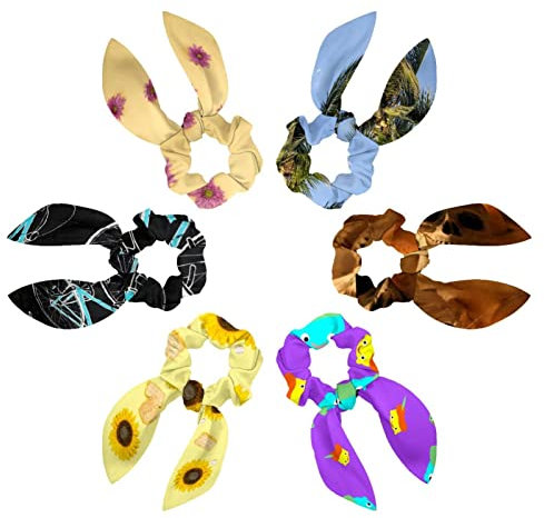 6PCS Hair Scarf Scruncheis for Women Girls, Ribbon Bow Elastic Hair Ties Bands Satin Hair Ribbon Scrunchy Ponytail Holder Accessories,Tropical Palm Tree