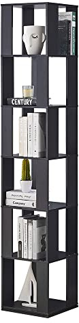 NICEME 190 cm Drehbares Bücherregal, 6-stufiges Eckregal Bücherregale für Ecke, hohes Ausstellungsregal, Hohes schlankes Bücherregal für Wohnzimmer, Bibliothek (Schwarz)
