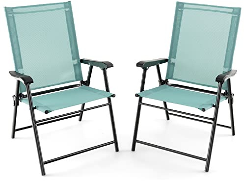 KOMFOTTEU Klappstühle, Balkonstühle 2er Set tragbar, Gartenstühle mit Rückenlehne, Terrassenstühle wetterfest, Campingstühle klappbar für Garten, Balkon, Terrasse (Minzgrün)