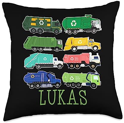 Waste Collector Dump Trash Recycling Lover Lukas Trash Kids Collector Ecologist Garbage Truck Throw Pillow, 18x18, Multicolor
