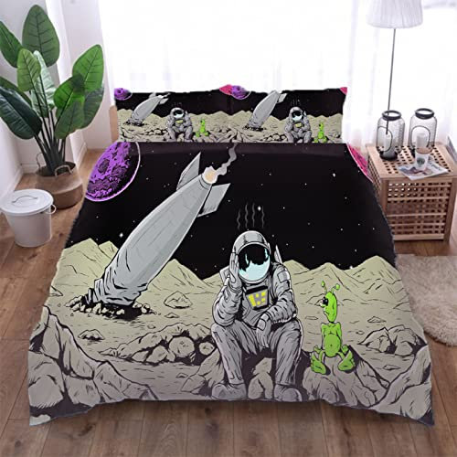 VACSAX Bettbezug 200x200 cm Astronauten Im Weltraum 3D Kinder Bettwäsche Set Mikrofaser, Weich Bettbezüge 2 Kissenbezug 80x80 cm Mit Reißverschluss, Druck Bettwäsche Set 3 Teilig, Weiche Microfaser