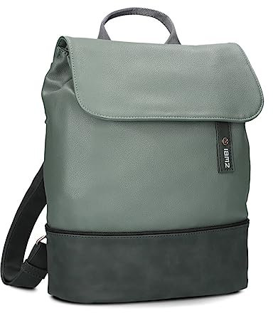 Zwei Damen City-Rucksack Jana JR13 Damenrucksack 7 Liter, sportlich-eleganter Look bicolor, DIN-A4 Größe, weiches Kunstleder, Rückenpolsterung, Hauptfach mit Reißverschluss (eucalyptus)
