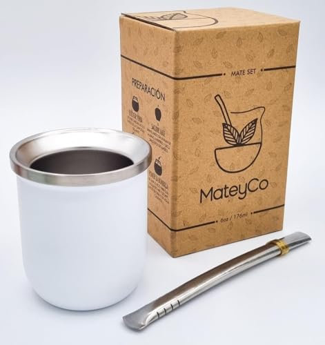 Mate Argentino 178 ml - Kit mat argentin double paroi en acier inoxydable - Set mat argentin (blanc)