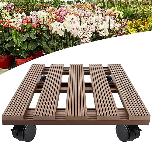 NAIZY 2pc WPC Rollbrett Pflanzen Eckig Pflanzenroller Außenbereich Blumentopf Untersetzer mit 4 Rollen - Belastbar bis 100 kg, Braun