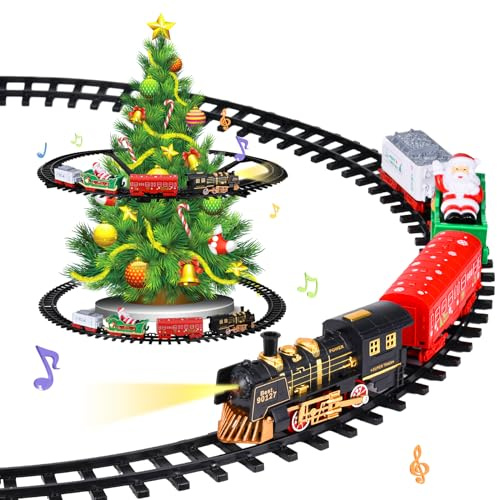 DAOUZL Weihnachtsbaum Zug, Elektrischer Zug Set für Kinder mit Licht und Sound, Weihnachtszug Elektrisch um den Baum, Weihnachtsbaum-züge Elektrischer Zug Spielzeug für Kinder ab 3 Jahren
