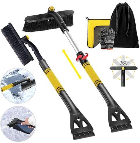 Eiskratzer Auto mit Besen,Eiskratzer Teleskop mit Besen,Auto Schneebesen,Schneebesen Auto Teleskop,3 in 1 Erweiterbar Abnehmbarer Eisschabe 360 Grad Bürstenkopf Schneebürste für Auto LKW SUV