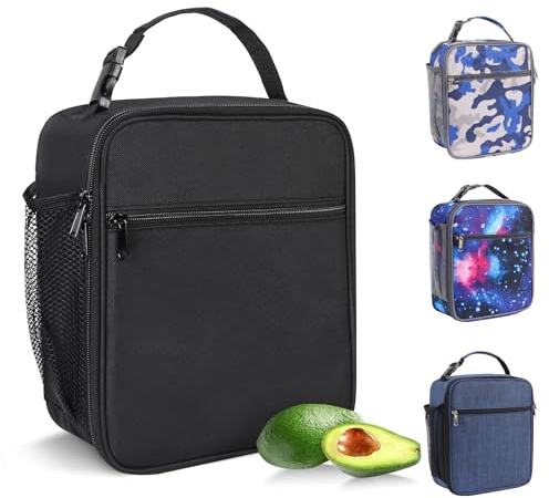 Minicoco Lunch Bag Insulated Lunch Bag Cooler Bag Portable Carrying Lunch Box Bag for Boys Girls Women Men to School Office Outdoor (Black)