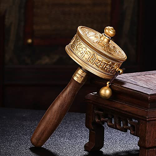 UNbit Roue de prière en cuivre Pur à manivelle de Style tibétain for la secte secrète tibétaine, Grande Roue de prière Gratuite, Tara Avalokitesvara Verte, D Prière