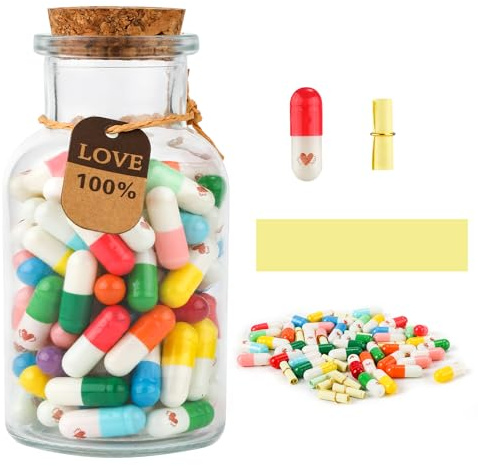 NQEUEPN Capsule Message dans Une Bouteille en Verre, Capsules de Message de Lettre Mignonnes Colorées Lettres Capsule et Bouteille Voux pour l'anniversaire de Remise des Diplômes de la Saint Valentin