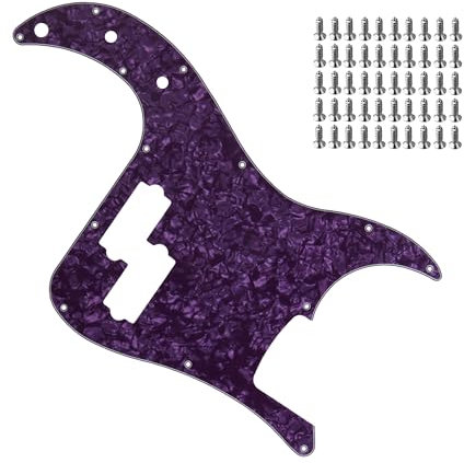 Yibuy P-Bass-Pickguard mit 13 Löchern, Violett, dreilagig, für Gitarre, mit Schraubenset, Violett und Chrom