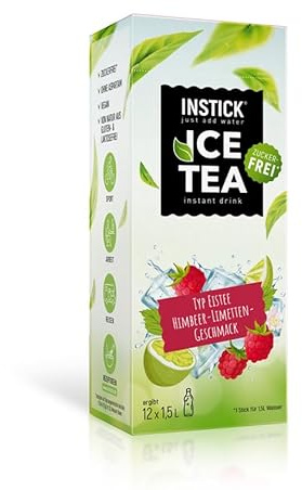 INSTICK TÉ HELADOS Bebida En Polvo Para Refrescos y Bebidas Calientes, Cero Azucar, Cero Calorias, Aptos Diabeticos (Para 1,5-2,5 litros de bebida, Té helado frambuesa y lima (extracto de té negro))