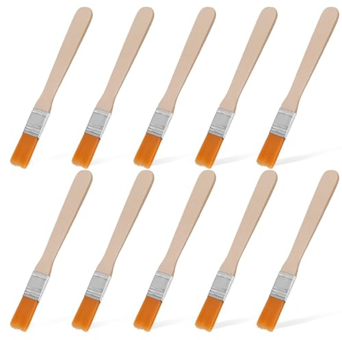 Molain 10pcs Kleine Pinsel, Flache Pinsel mit Holzgriff Kleiner Nylon Pinsel, Lackierpinsel für Heimwerker Kunst Dekorieren Aquarell Öl Gouache Holzfarbe Zeichnen sauberer Staub Klebewerkzeuge(1.2cm)