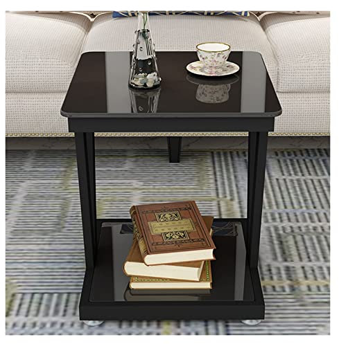 Couchtisch Seitlicher Couchtisch mit gehärteter Glasplatte, Kaffee-Bistro-Glastisch, for den Außenbereich, Hinterhof, Rasen, Balkon, Pool, quadratischer Tisch mit Metallrahmen, Beistelltisch, Möbel mi