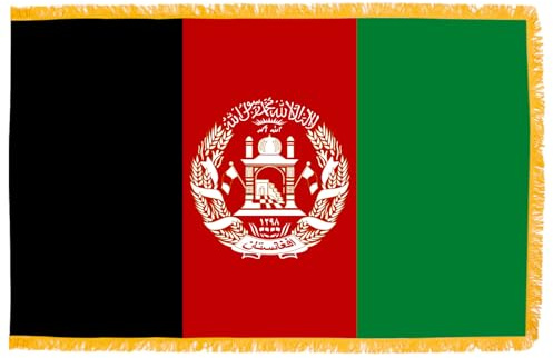 PTEROSAUR Afghanistan-Flagge, 90 x 180 cm, Afghanische Nationalflaggen, lebendige Farben mit goldenen Fransen, Dekoration für drinnen und draußen