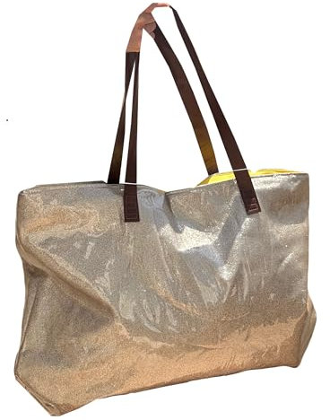 MIGURA Handtasche für Damen, groß, Strand, Schwimmbad, Reisen, Tasche mit Reißverschluss, Sommer, Umhängetasche, Shopper im Vintage-Stil, robustes Gewebe, wasserdicht, goldfarben, gold, Large