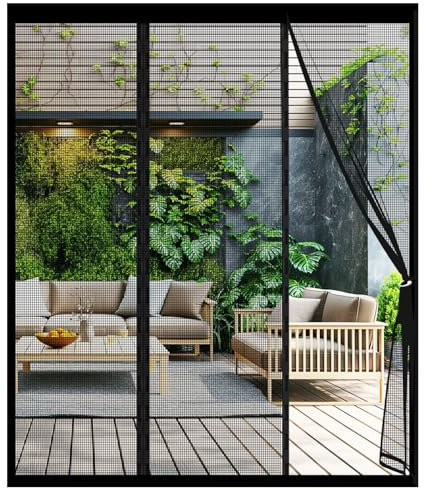 Magnet Fliegengitter Tür, Doppeltür Magnetvorhang, Insektenschutz Balkontür 120x180CM, Stärkere Magneten Fliegengittertüren für Schiebetür, Kellertür und Terrassentür, zwei Öffnungen, Schwarz