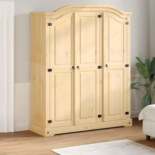 Gecheer Kleiderschrank Garderobenschrank Garderobe Flurschrank Schrank Schlafzimmerschrank Mehrzweckschrank Aufbewahrungschrank Allzweckschrank Corona 151,5x52x186 cm Massivholz Kiefer
